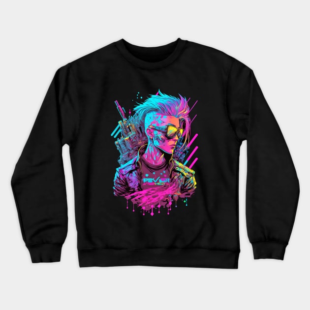 Neon Cyberpunk Hacker - V1.07 Crewneck Sweatshirt by SMCLN